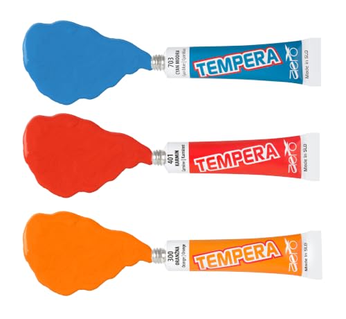 AERO Tempera Farben, 14 Tuben à 7,5ml in plastikbox, ungiftig, leuchtende und intensive Farben, hochpigmentiert, mit Wasser vermalbar, geeignet für zahlreiche Maltechniken