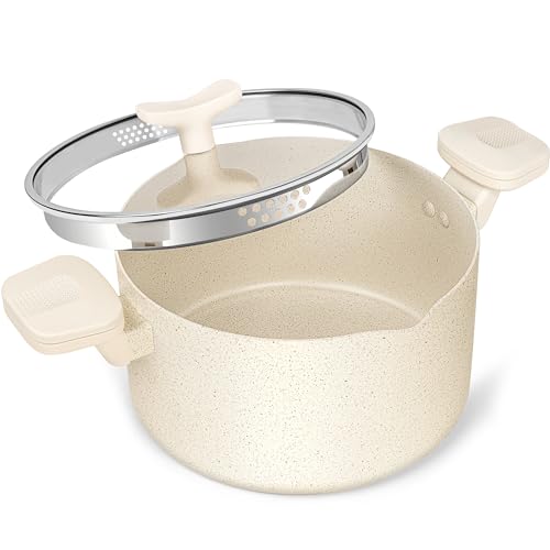 MICHELANGELO Pasta Pot with Strainer Lid - 6 Quart Multipurpose Pot with Twist and Lock Handles, Nonstick Soup Pot with Granite Coating, Induction Compatible, White by MICHELANGELO - Image 8