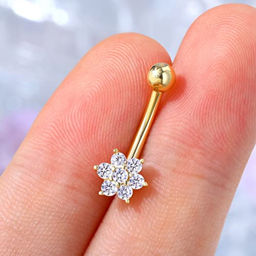 Cm Crareesi Mania 14K Gold Belly Button Rings 14G Cute Gold Belly Rings For Women 10Mm Flower Belly Piercing Jewelry Solid Yellow Gold Navel Rings For Women #TOP1