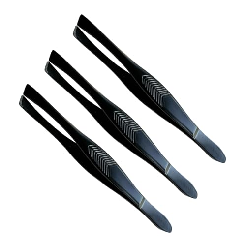 3-Vintage-Style-Slant-Tip-Ribbed-Professional-Stainless-Steel-Tweezers-for-Eyebrows-Premium-Precision-for-Facial-Hair-Splinter-Ingrown-Hair-Removal-Black