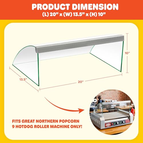 Image of Hotdog Roller Cover - Tempered Glass Sneeze Guard for 9-Roller Hot Dog Machine - Shield for Countertop Electric Grill by Great Northern Popcorn