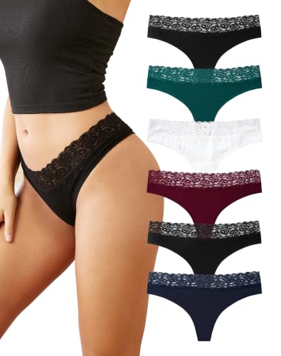 Image of INNERSY Womens Lace Thongs Ladie G String Thong, 12, 5 Dark Colours/1 White