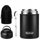 CocoMeiwei Thermo for Hot Food & Drinks, Thermo Lunch Box, 17oz Vacuum Insulated Food Container with Spoon&Drawstring Bag, Soup Thermo for Adults, Black