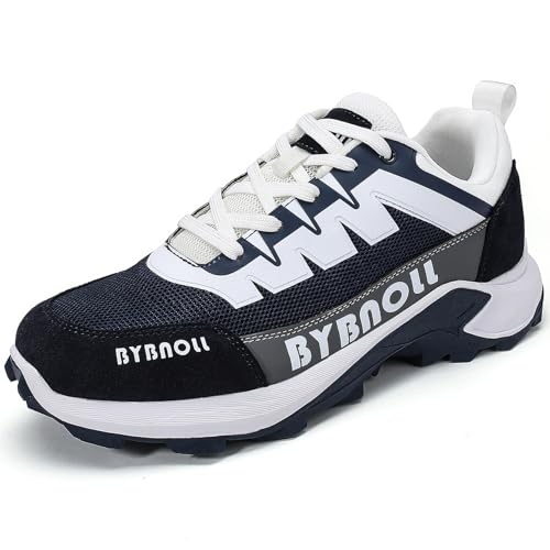 BYBNOLL Men's Casual Walking Sneakers Color Block Fashion Hiking Shoes Blue