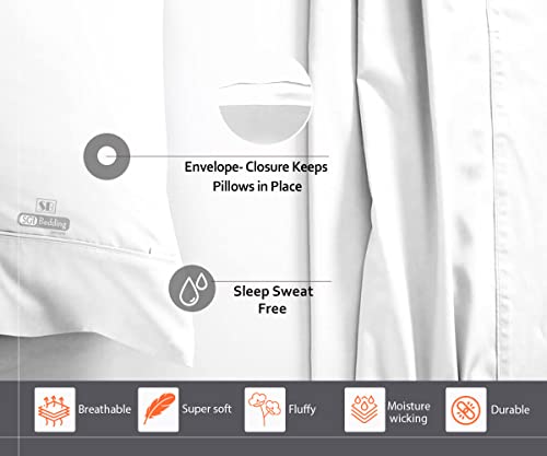 Sgi Breathable Bamboo Bed Sheets Set - Genuine 100% Organic Bamboo Sheets - White Cal-King Size 4Pc's Sheet Set - Bamboo Sheet & Pillowcase Sets Fit 15 Inch Deep Pocket #TOP2