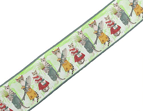 Iba Indianbeautifulart Green Fish & Cat Funny Character Fabric Laces For Crafts Printed Velvet Trim Fabric Sewing Border Ribbon Trims 9 Yard 3 Inches #TOP2