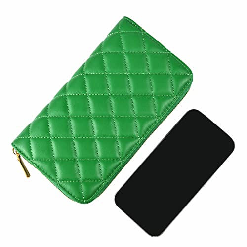 Mossruta Luxury Real Leather Zip Around Travel Wallet | Large Capicity Card Holder Organizer | Classic Phone Clutch For Men Women (Green Quilted) #TOP4