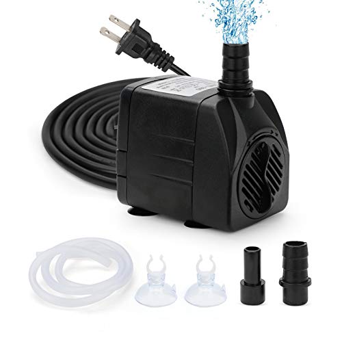 GROWNEER 220 GPH Mini Submersible Pump 15W Ultra Quiet Fountain Water Pump, 800L/H, with 5.2 Feet High Lift, Nozzle, 3.3 Feet Tubing for Aquarium, Fish Tank, Pond, Hydroponics, Statuary
