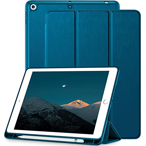 Mastten Compatible with iPad 9th/8th/7th Generation Case, for iPad 10.2 Inch Case with Pencil Holder, TPU Smart Stand Back Cover 2021/2020/2019, Auto Wake/Sleep, Peacockblue