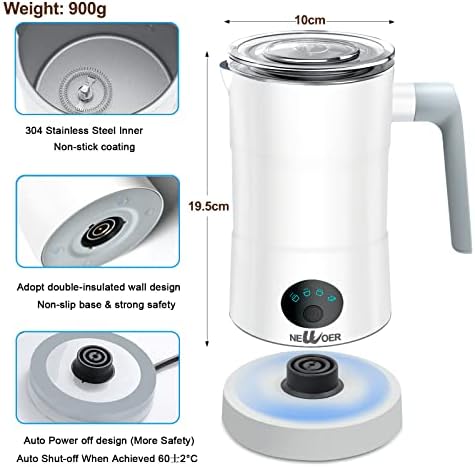 Milk Frother Electric - 4 in 1 Milk Coffee Frothers Machine / Milk Steamer with Automatic Shut-Off Function, 350ml Milk Warmer, Hot & Cold Milk Frother for Coffee, Milk, Cappuccino, Hot Chocolate