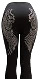 sports and more of las vegas Black & Silver Rhinestone Angel Wings Black Leggings (l)