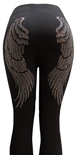 Sports And More Of Las Vegas Black & Silver Rhinestone Angel Wings Black Leggings (L) #TOP4