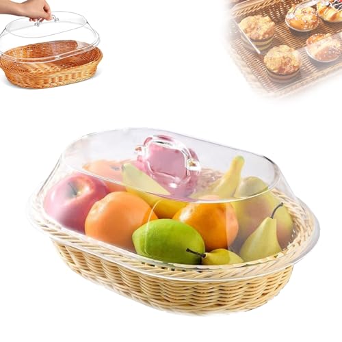Panier en rotin avec couvercle acrylique pour organiser le plan de travail