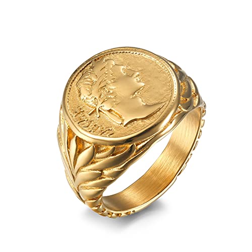 Hoisy Anillo de boda para hombre, anillos de acero inoxidable, para boda, imperio romano, César The Great, 11, Sin gemas.