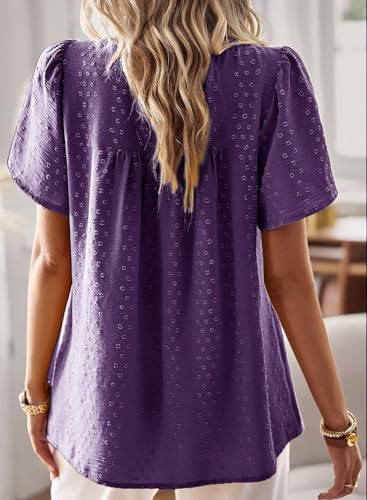 Image of Falechay Womens Summer Tops Crewneck Short Sleeve Shirts Casual Chiffon Blouses Flowy Lace Hem Boho Clothing Trendy 2026