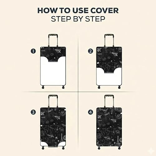 Image of Premium Printed Polyester Luggage Cover for Trolley Bags Stretchable Suitcase Protector for Travel and Dust Protection (59-Black Plane-M)