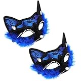 ifundom Máscaras de Encaje para Ojos de Gato 2 Piezas Azul, de Mascarada Veneciana Ligera para Mujer, Accesorios Faciales para Halloween, Carnaval y Fiestas de Disfraces