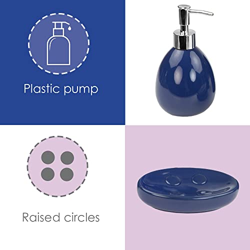 4-Piece Ceramic Bathroom Set (Navy), By Home Basics | Contemporary Design Bathroom Sets | Bath Accessories For Bathroom | Includes Soap Dish, Tumbler, Toothbrush Holder, And Lotion Dispenser #TOP3