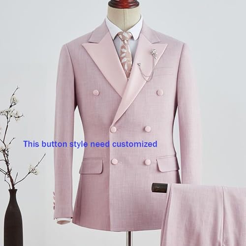 Double Breasted Mens Linen Suit 2 Piece Slim Fit Linen Suits for Wedding Groom Suit Peak Lapel Blazer Pants Sets2