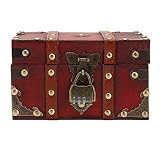 LIYJTK Vintage Wooden Treasure Chest Box with Lock, Small Rectangle Antique Wood Storage Jewelry Box