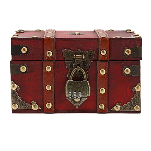Liyjtk Vintage Wooden Treasure Chest Box With Lock, Small Rectangle Antique Wood Storage Jewelry Boxes European Decorative Handmade Case Holder Organizer Trinket Keepsake For Home Bedroom Decor (Red) #TOP20