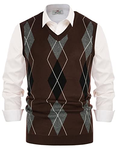 PJ PAUL JONES Men's Argyle V-Neck Sweater Vest #TOP13