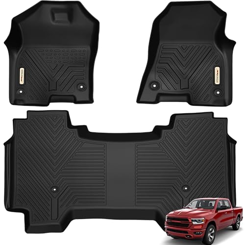 YITAMOTOR Floor Mats Compatible with 2019-2024 Dodge Ram 1500 Crew Cab (New Body), with 1st Row Bucket Seats, No Rear Under Seat Storage Box, Custom Fit Floor Liners 1st & 2nd Row New Body W