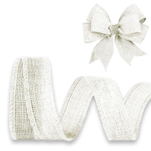 JaoZuyard Ivory White Burlap Ribbon 1 inch X 10 Yard White Wired Ribbon