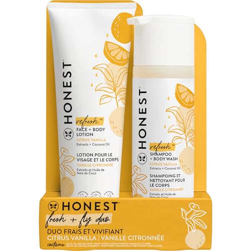 Image of The Honest Company 2-in-1 Cleansing Shampoo and Body Wash Face Lotion Bundle, Gentle for Baby Naturally Derived Citrus Vanilla Refresh 18.5 fl oz