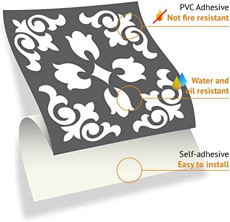 WALPLUS 15cm(6") 24 pcs Dark Grey Spanish Renaissance Wall Tile Stickers Removable Self-Adhesive Mural Vinyl Home DIY Bathroom Kitchen Gift Peel and Stick Decals Backsplash Tile Paint Stick On Tiles