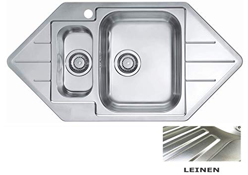 VBChome: Alveus Line 40 Évier d'angle encastrable en lin avec trou de suspension - 985 x 500 mm - 1,5 bac - Pour camping et cuisine - En acier inoxydable
