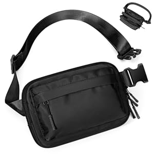Fanny Packs for Women Men,Belt Bag with 4 Zipper Pockets,Waterproof Crossbody Bag,Fashion Waist Packs with Adjustable Long Strap for Workout/Running/Yoga/Shopping/Hiking,Black