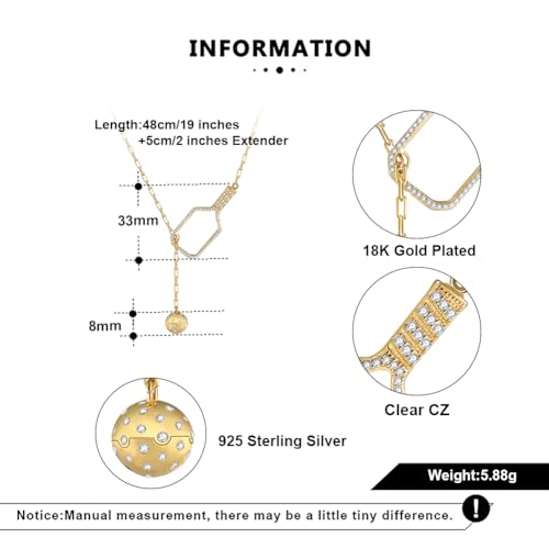 Pickleball Lariat Plus Paddle Necklace - 18k Gold Plate Pickleball Necklace for Women, Pickleball Jewelry, Christmas Gift for Pickleball Lovers3