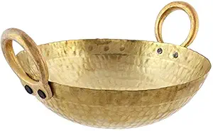 RJ kitchenware Store Brass Hammered Kadhai for Cooking/Serving Pital Kadhai Pure Brass (5 Litter)