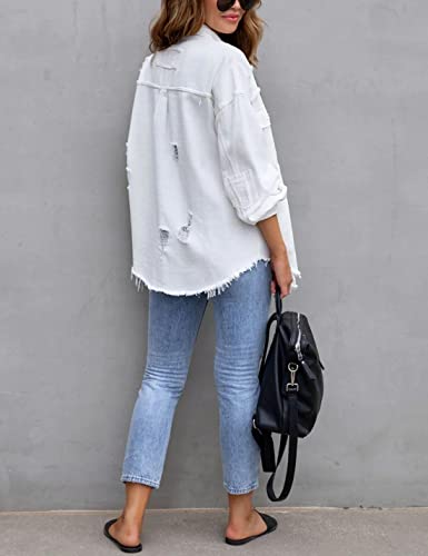 Omoone Women's Ripped Distressed Denim Jacket Casual Long Sleeve Boyfriend Jean Coat Basic Trucker Jackets  (3536-White-Xxl) #TOP4