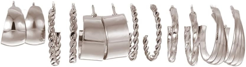 Shining Diva Fashion24 pairs Combo Celebrity Inspired Trendy Latest Stylish Silver Plated Geometric Twist Pearl Hoop Dangle Earrings for Women and Girls