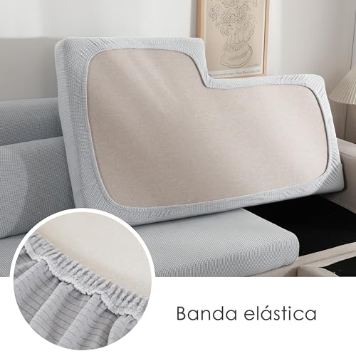 HOMEYA - Funda para cojin de Sofa, Protector de cojin de Asiento Ajustable con Elastica, Tela de Poliester (Gris Claro, Chanise Longue - 170x50x20) - imagen 2