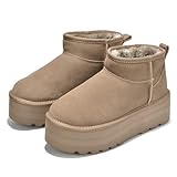 Project Cloud 100% Genuine Suede Leather Ankle Boots for Women - Fur Boots Memory Foam Womens Boots - Anti-Slip Mini Platform Boots, Lightweight Winter Boots for Women Snow Boots (Huggy, Taupe, 8)