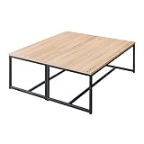 LOLAhome Set de 2 mesas de Centro de Metal Negro y Madera MDF Color Natural