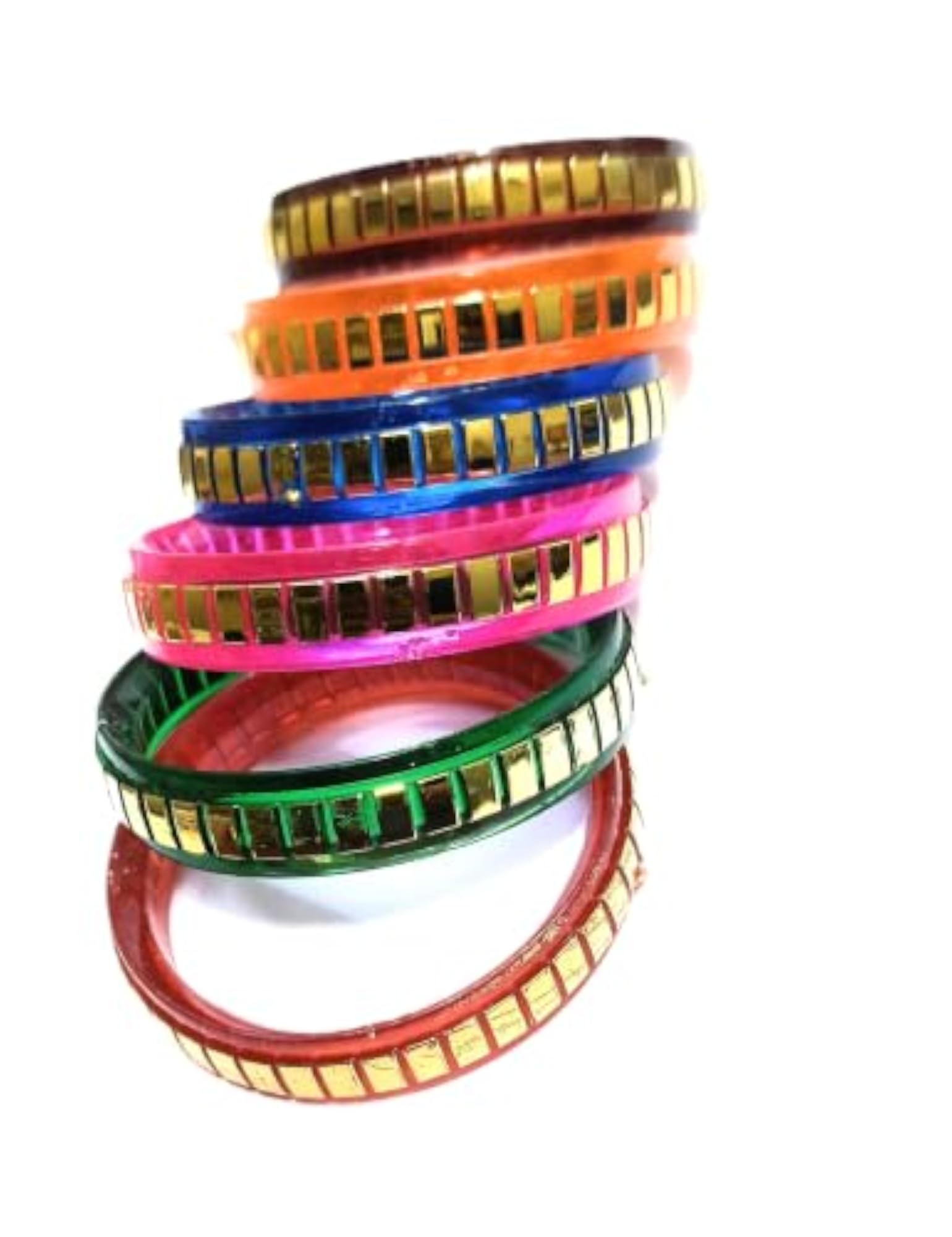 Multicolor Golden Wide Kada Bangles for Kids, Set of 6