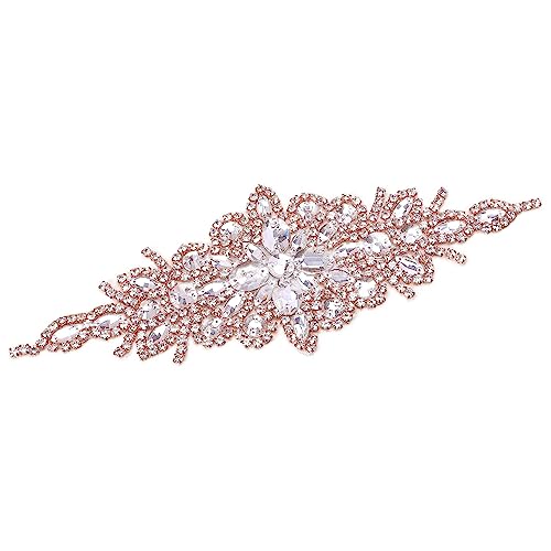 DUOBAO Rhinestone Pearl Bead Applique Rose Gold Belt for Women Cream Ribbon Rhinestones Sashes Belts for Wedding Dress