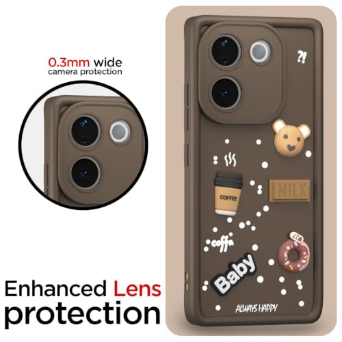 Image of Bintage Cute Fun Taddy Cartoon 3D Ball Bear Milk Donut Coffee Cup Silicon Case Full Body & Camera Protection Back Cover Compatible for iQOO Z9s Pro 5G - Brown