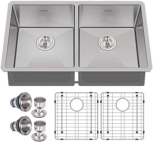 hykolity 33-inch Undermount 50/50 Double Bowl 16 Gauge Stainless Steel Kitchen Sink