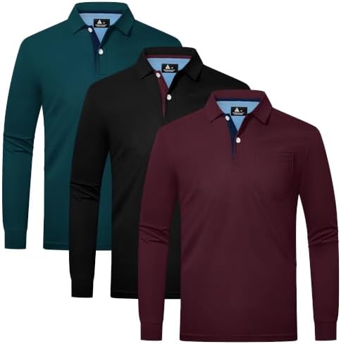 SwissWell 3er Pack Poloshirt Herren Langarm Atmungsaktiv Poloshirt Set Leicht Arbeitshemd Golf Polohemd Frühling Herbst Sport T Shirt mit Tasche