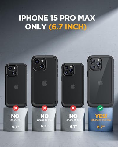 Image of Miracase Glass Series for iPhone 15 Pro Max Case 6.7 Inch, Full-Body Drop Proof Phone Case for iPhone 15 Pro Max with Built-in 9H Tempered Glass Screen Protector + Camera Protector, Black