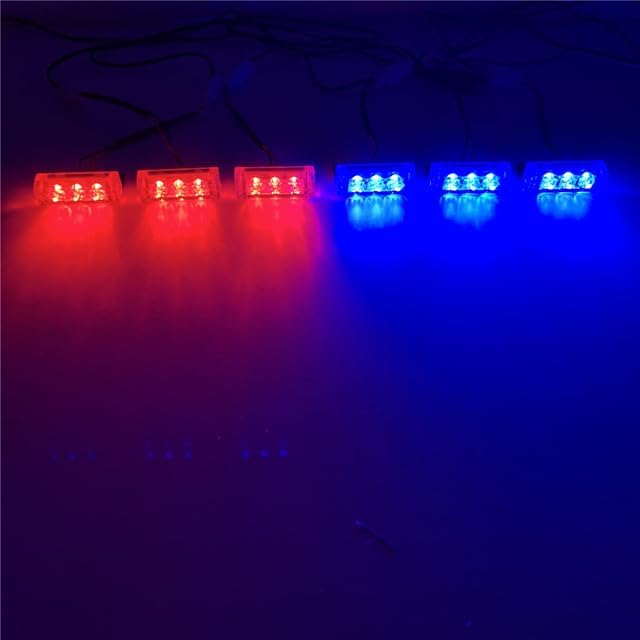 AE-PRO - 6x3 LED Red Blue Amber Car Grille Strobe light Police Fireman Car Front Bumper strobe Emergency light Flashing Warning lamp 12๐ต (Red and Blue)