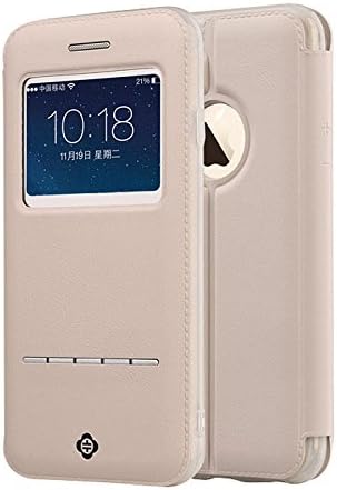 XY005 iPhone 6 Case, [Touch Series] [View Window] Folio Flip PU Leather Case [Attractive Design], Case for iPhone 6 with Stand & Metal Sensor Feature-4.7 inch (Beige)