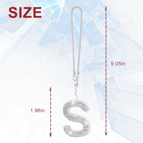 KHGUZ Bling Car Letter Charm, Crystal Rhinestone Rear View Mirror Hanging Ornament, Cute Lucky Diamond Automotive Interior Pendant Decoration Accessories, Universal for Vehicles(S)
