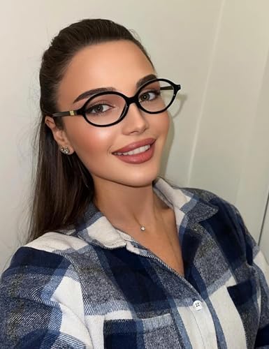 Image of Slocyclub Fashion Oval Blue Light Blocking Glasses for Women Men Vintage Oval Small Frame Eyeglasses Retro Glasses, Black