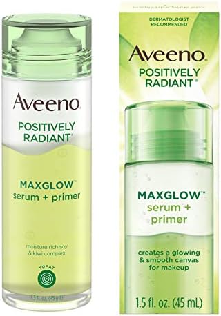 Aveeno Positively Radiant MaxGlow Hydrating Face Serum + Primer with Moisture Rich Soy & Kiwi Complex, Hypoallergenic, Non-Comedogenic, Paraben- & Phthalate-Free, 1.5 fl. oz